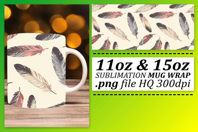 Whimsical Colorful Feather Mug Sublimation: 11oz 15oz Delightful Fun Sublimation afrosvg 