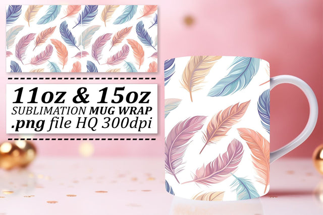 Whimsical Colorful Feather Mug Sublimation: 11oz 15oz Fun Edition Sublimation afrosvg 