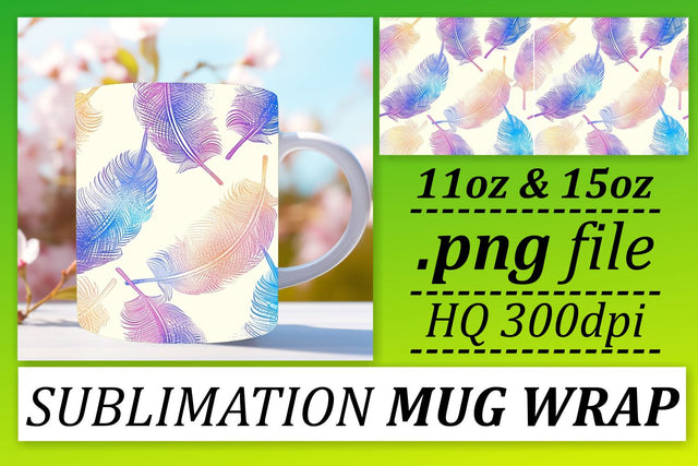 Whimsical Colorful Feather Mug Sublimation: 11oz 15oz Fun Edition Sublimation afrosvg 