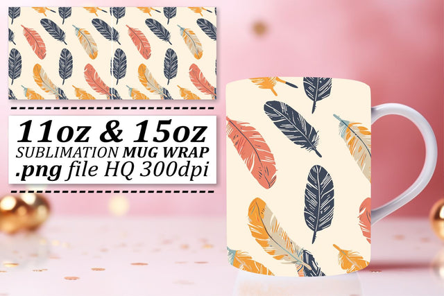 Whimsical Colorful Feather Mug Sublimation: 11oz 15oz Joyful Designs Sublimation afrosvg 