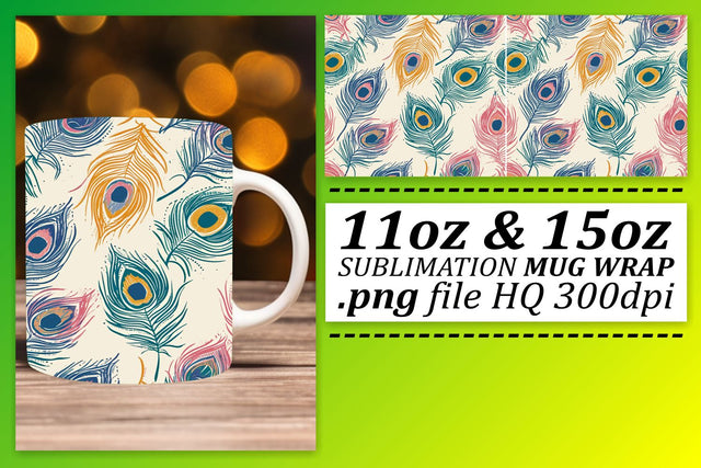 Whimsical Colorful Feather Mug Sublimation: 11oz 15oz Playful Styles Sublimation afrosvg 