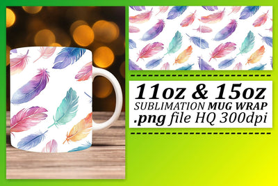 Whimsical Colorful Feather Mug Wrap: Sublimation Fun for 11oz 15oz Sublimation afrosvg 