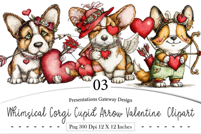 Whimsical Corgi Cupid Arrow Valentine Clipart Sublimation designmaster24 