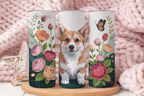 Whimsical Corgi Floral 20oz Tumbler Wrap Sublimation DesignSVG 