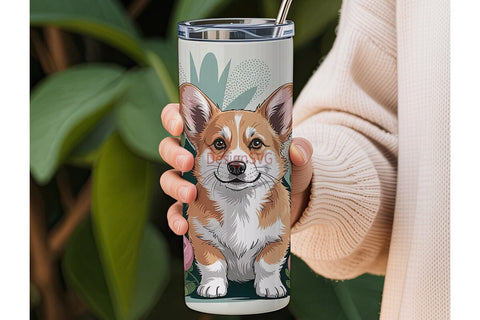 Whimsical Corgi Floral 20oz Tumbler Wrap Sublimation DesignSVG 