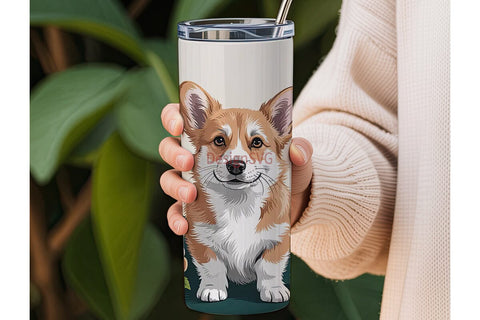 Whimsical Corgi Floral 20oz Tumbler Wrap Sublimation DesignSVG 