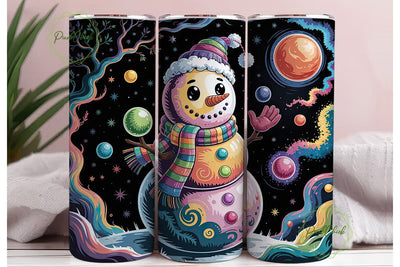Whimsical Cosmic Snowman Tumbler Wrap Sublimation PixelChick 