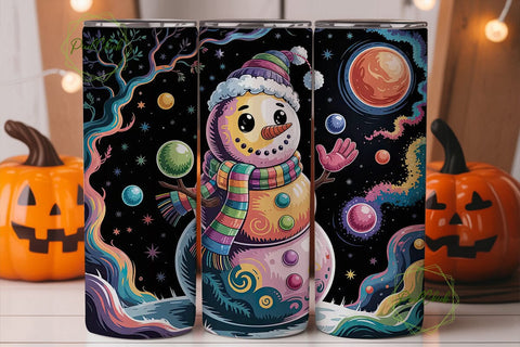 Whimsical Cosmic Snowman Tumbler Wrap Sublimation PixelChick 