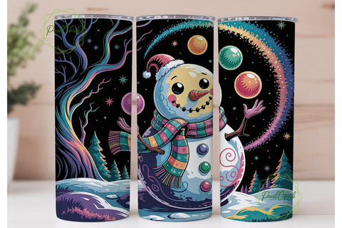 Whimsical Cosmic Snowman Tumbler Wrap Sublimation PixelChick 
