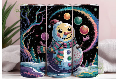 Whimsical Cosmic Snowman Tumbler Wrap Sublimation PixelChick 
