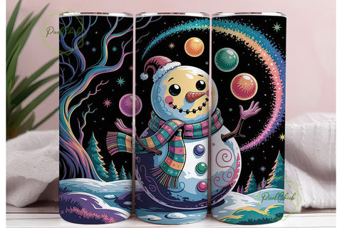 Whimsical Cosmic Snowman Tumbler Wrap Sublimation PixelChick 