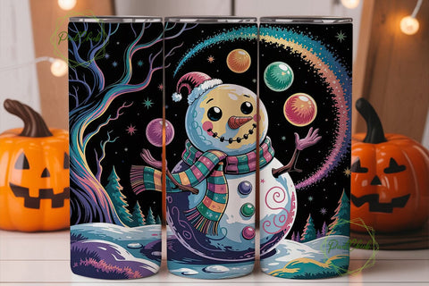 Whimsical Cosmic Snowman Tumbler Wrap Sublimation PixelChick 