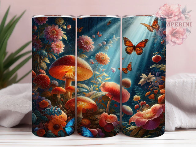 Whimsical Cottagecore Mushroom 20oz Tumbler, Rustic Cup Wrap, Whimsical Mushroom Design, Sublimation Tumbler Wrap, 20Oz Tumbler Design, Artistic Cottagecore Cup, Stylish Mushroom Wrap Sublimation Li Zamperini 