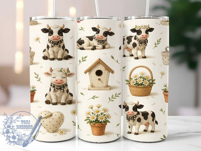 Whimsical Cow Pattern 20oz Tumbler Wrap, Cow Print, Whimsical Charm, Farmhouse Style, Rustic Design, Animal Motif, Skinny Tumbler, Sublimation PNG Sublimation ToriDesigns 