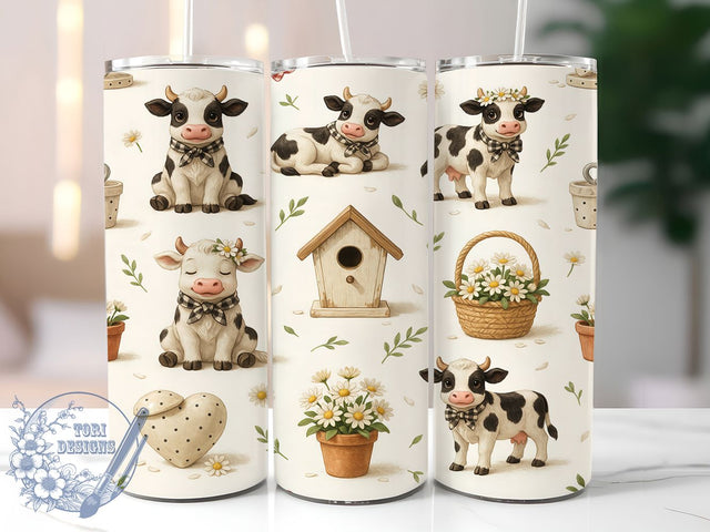 Whimsical Cow Pattern 20oz Tumbler Wrap, Cow Print, Whimsical Charm, Farmhouse Style, Rustic Design, Animal Motif, Skinny Tumbler, Sublimation PNG Sublimation ToriDesigns 