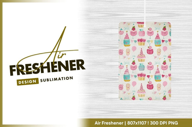 Whimsical Cupcake Pattern with Pink Balloons and Party Decorations on White Background Sublimation Regulrcrative 