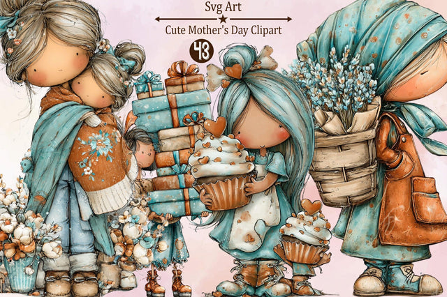 Whimsical Cute Mother's Day Clipart Bundle. Sublimation SVGArt 