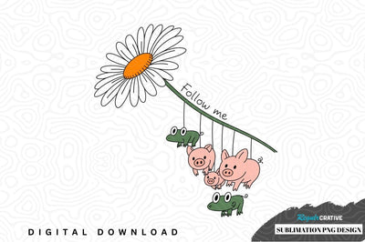 Whimsical daisy and animal sublimation png design Sublimation Regulrcrative 
