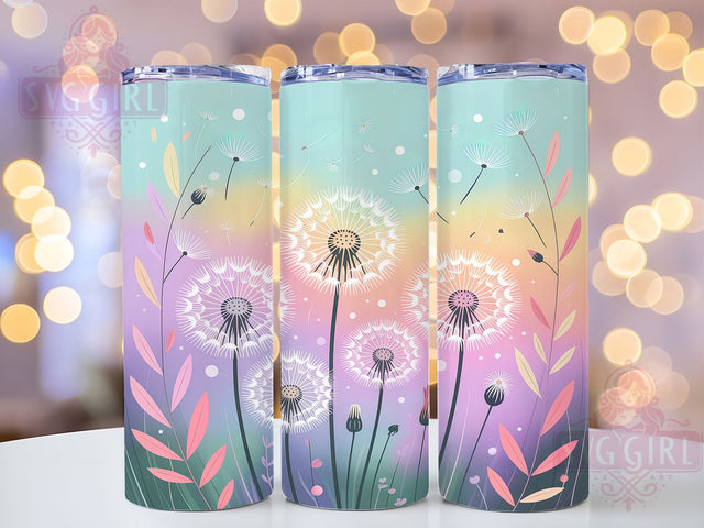 Whimsical Dandelion Floral Tumbler, Whimsical Floral Pattern, Airy Bloom Design, 20Oz Sublimation Wrap, Elegant Nature Art, Soft Floral Texture, Tumbler Sublimation Sublimation SvggirlplusArt 