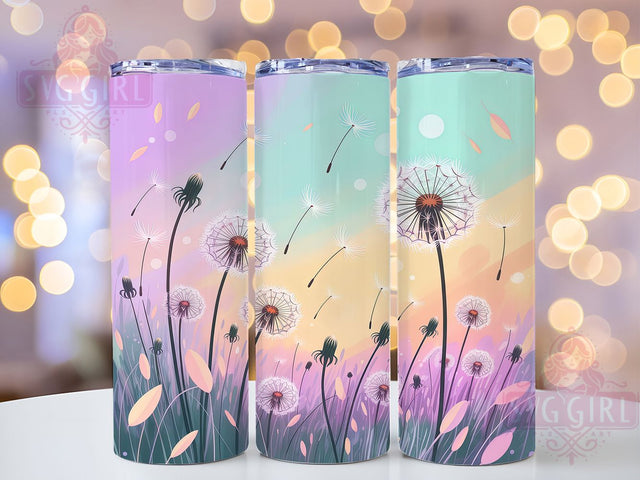 Whimsical Dandelion Floral Tumbler, Whimsical Floral Pattern, Airy Bloom Design, 20Oz Sublimation Wrap, Elegant Nature Art, Soft Floral Texture, Tumbler Sublimation Sublimation SvggirlplusArt 