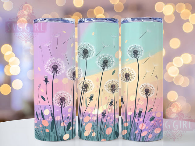 Whimsical Dandelion Floral Tumbler, Whimsical Floral Pattern, Airy Bloom Design, 20Oz Sublimation Wrap, Elegant Nature Art, Soft Floral Texture, Tumbler Sublimation Sublimation SvggirlplusArt 