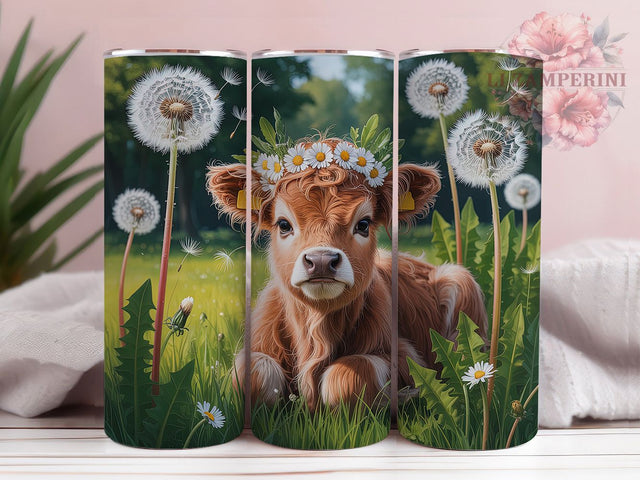 Whimsical Dandelion Highland Cow Tumbler, Highland Cow Tumbler, Rustic Cow Wrap, Whimsical Cow Wrap, Country Cow Wrap, Sublimation Design, Trendy Gift Idea Sublimation Li Zamperini 