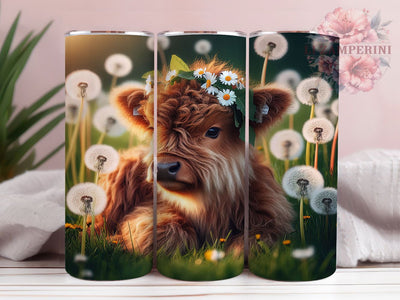 Whimsical Dandelion Highland Cow Tumbler, Highland Cow Tumbler, Rustic Cow Wrap, Whimsical Cow Wrap, Country Cow Wrap, Sublimation Design, Trendy Gift Idea Sublimation Li Zamperini 