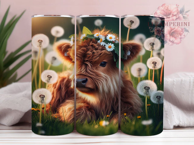 Whimsical Dandelion Highland Cow Tumbler, Highland Cow Tumbler, Rustic Cow Wrap, Whimsical Cow Wrap, Country Cow Wrap, Sublimation Design, Trendy Gift Idea Sublimation Li Zamperini 