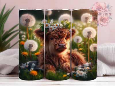Whimsical Dandelion Highland Cow Tumbler, Highland Cow Tumbler, Rustic Cow Wrap, Whimsical Cow Wrap, Country Cow Wrap, Sublimation Design, Trendy Gift Idea Sublimation Li Zamperini 