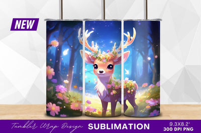 Whimsical deer with floral crown tumbler png Sublimation Regulrcrative 
