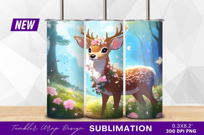 Whimsical deer with flowers in a meadow Sublimation Regulrcrative 