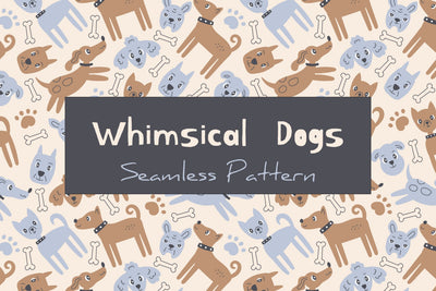 Whimsical Dogs Seamless Pattern Pet Background Digital Pattern Rin Green 