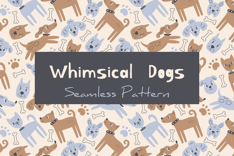 Whimsical Dogs Seamless Pattern Pet Background Digital Pattern Rin Green 