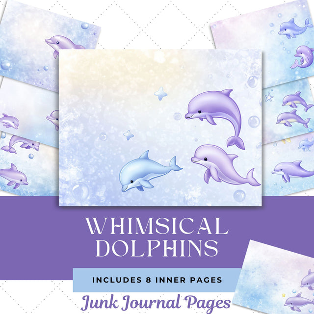 Whimsical Dolphins Junk Journal Paper | Printable Junk Journal Paper SVG Paige Cole Studio 