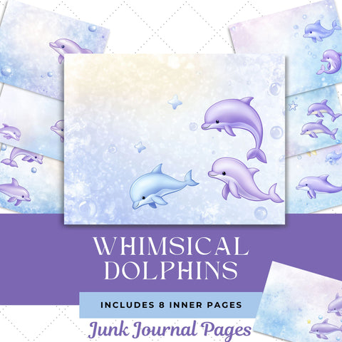 Whimsical Dolphins Junk Journal Paper | Printable Junk Journal Paper SVG Paige Cole Studio 
