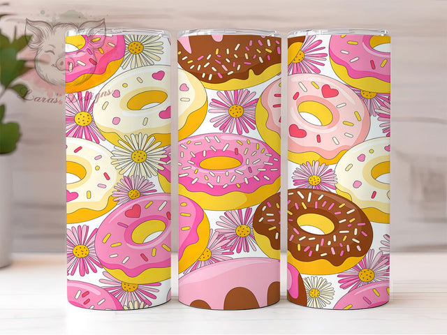 Whimsical Donut Flower Tumbler, Sweet Floral Pattern, Cute Donut Design, 20Oz Sublimation Wrap, Whimsical Food Art, Colorful Flower Donut Texture, Tumbler Sublimation Sublimation Lara' s Designs 