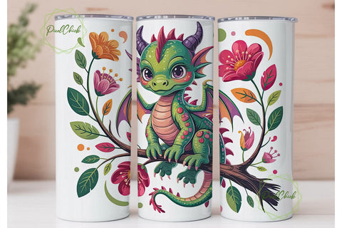 Whimsical Dragon 20oz Tumbler Wrap Sublimation PixelChick 