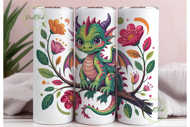 Whimsical Dragon 20oz Tumbler Wrap Sublimation PixelChick 