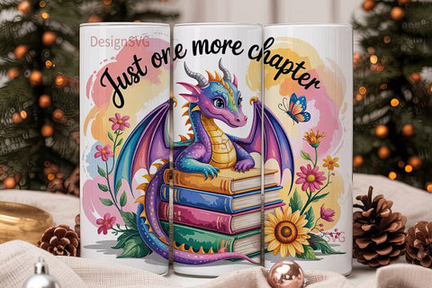 Whimsical Dragon Reader 20oz Tumbler Sublimation DesignSVG 