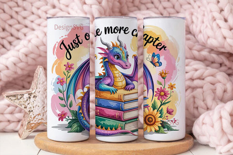 Whimsical Dragon Reader 20oz Tumbler Sublimation DesignSVG 