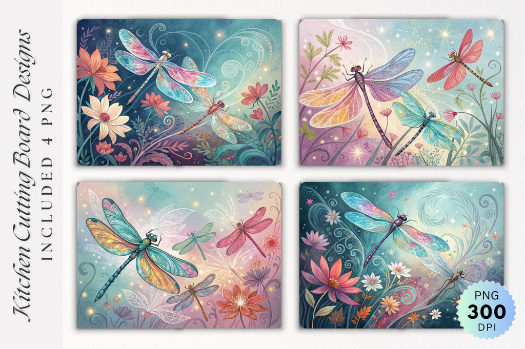 Whimsical Dragonflies with Abstract Patterns Cutting Board PNG Design ...