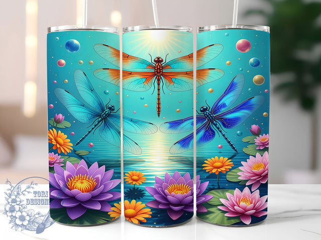 Whimsical Dragonfly Nature Garden Tumbler, Dragonflies PNG Design, 20oz Sublimation Wrap, Nature Insect Tumbler, Whimsical Dragonfly Cup, Colorful Bug Wrap, Garden Lover Gift Sublimation ToriDesigns 