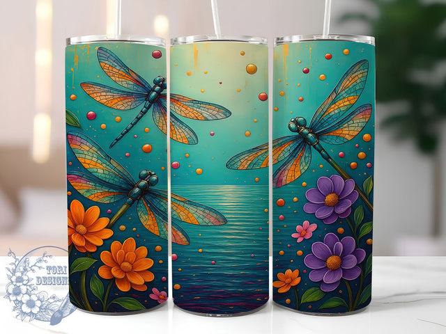 Whimsical Dragonfly Nature Garden Tumbler, Dragonflies PNG Design, 20oz Sublimation Wrap, Nature Insect Tumbler, Whimsical Dragonfly Cup, Colorful Bug Wrap, Garden Lover Gift Sublimation ToriDesigns 