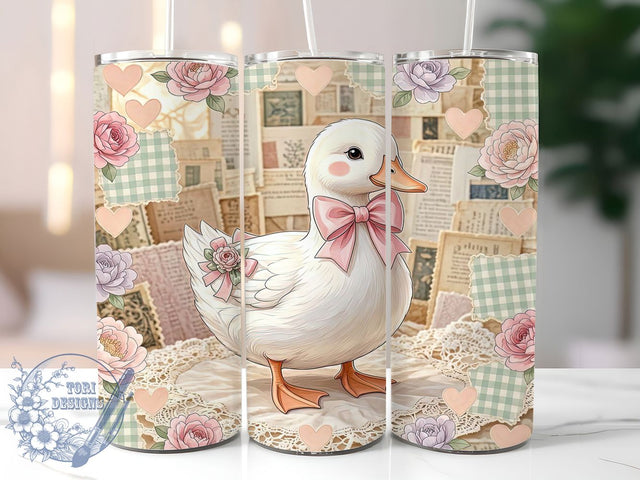 Whimsical Duck Floral 20oz Tumbler Wrap, Duck Motif, Floral Design, Whimsical Style, Pastel Charm, Spring Theme, Skinny Tumbler, Sublimation PNG Sublimation ToriDesigns 