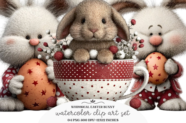 Whimsical Easter Bunny Clipart Sublimation designmaster24 