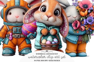 Whimsical Easter Bunny Clipart Sublimation designmaster24 