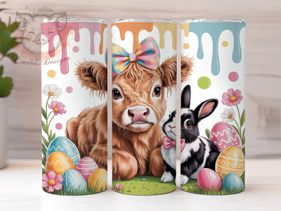 Whimsical Easter Bunny Highland Cow Tumbler, Highland Cow Tumbler, Whimsical Cow Wrap, Festive Bunny Wrap, Rustic Cow Wrap, Sublimation Design, Trendy Gift Idea Sublimation Lara' s Designs 