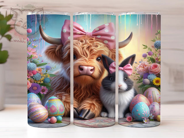Whimsical Easter Bunny Highland Cow Tumbler, Highland Cow Tumbler, Whimsical Cow Wrap, Festive Bunny Wrap, Rustic Cow Wrap, Sublimation Design, Trendy Gift Idea Sublimation Lara' s Designs 
