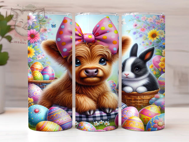Whimsical Easter Bunny Highland Cow Tumbler, Highland Cow Tumbler, Whimsical Cow Wrap, Festive Bunny Wrap, Rustic Cow Wrap, Sublimation Design, Trendy Gift Idea Sublimation Lara' s Designs 