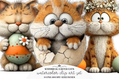 Whimsical Easter Cats Clipart Sublimation designmaster24 